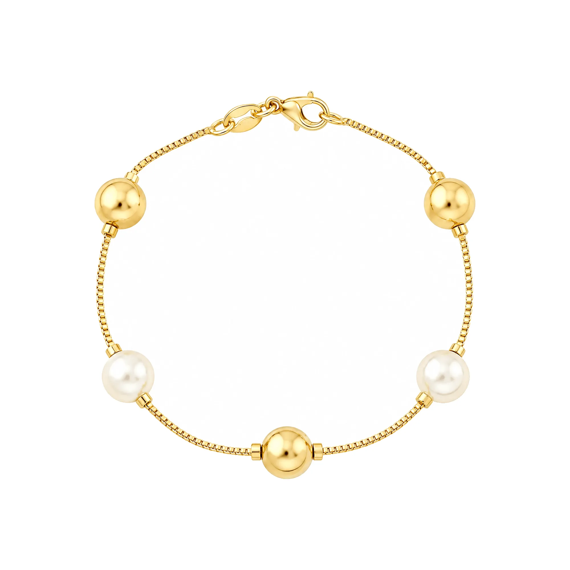 Pulseira Dourada de Bolas e Pérolas