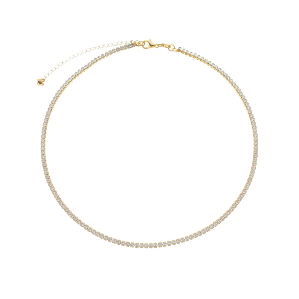 Colar Dourado Chocker Riviera Pedras Brancas